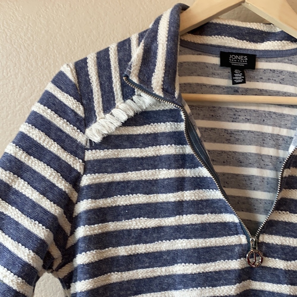 Jones New York Quarter Zip Striped Fringe Large - Picture 4 of 9